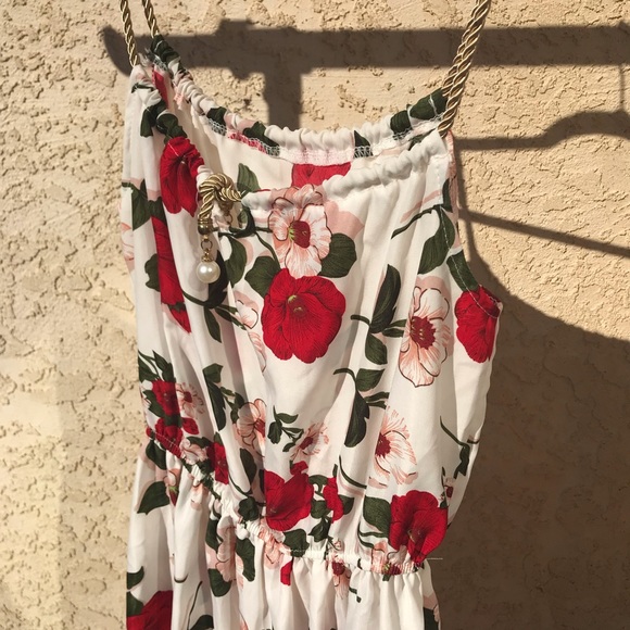 White floral dress with gold cord straps - Picture 3 of 5